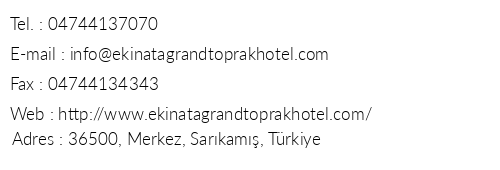 Ekinata Grand Toprak Hotel telefon numaralar, faks, e-mail, posta adresi ve iletiim bilgileri